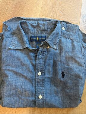 BUNDLE!! Ralph Lauren Boys Blue Chambray Button-Down Shirt & light blue polo